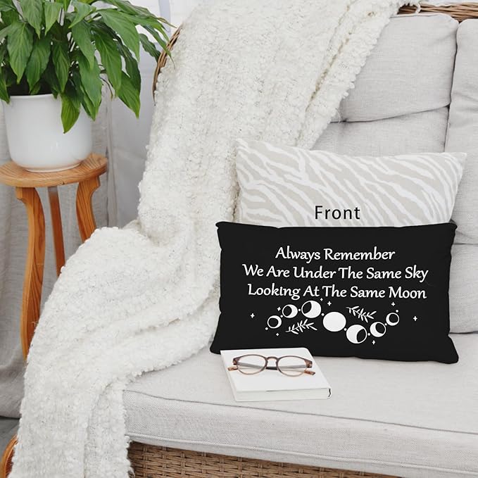 Long Distance Relationship Gifts Always Remember We are Under The Same Sky Reversible Decor Throw Pillow Case Decor for Home Bedroom,12''x20''Black Pillow case,Gift for Boyfriend,Girlfri (black-3)