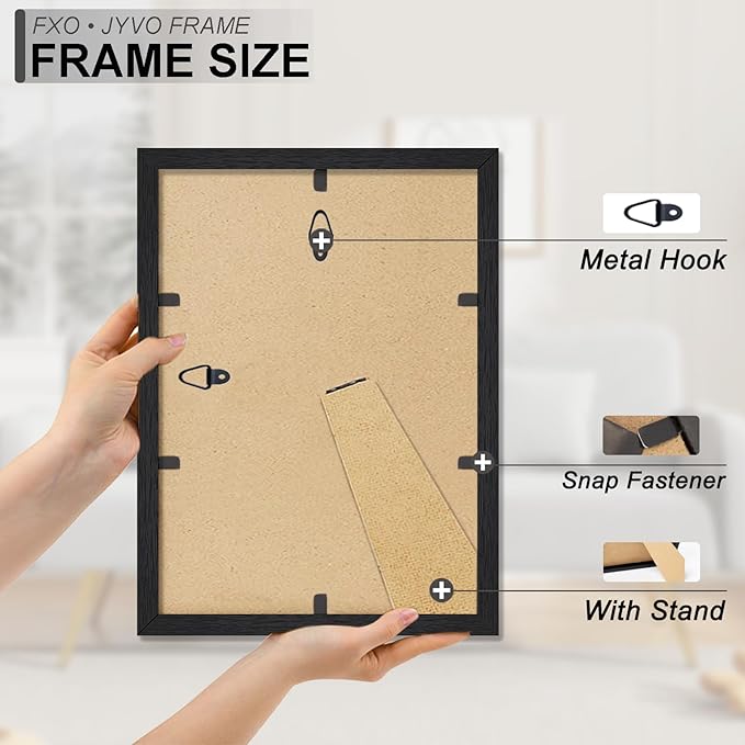 Engineered Wood 9x11 Picture Frame, Black Frame for 9 x 11 Inch Picture Poster Photo, Light Weight 9 by 11 Frame with Wood-grain for Wall - 1 Pack/Black/9"x11"