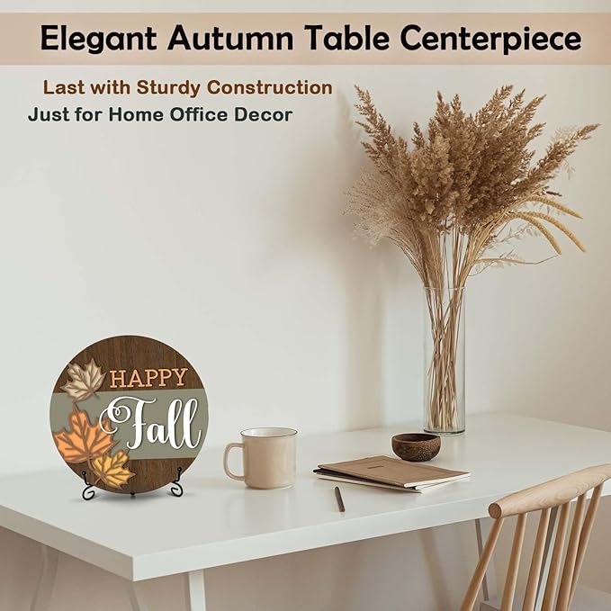 Happy Fall Desk Decor, 8 Inch Autumn Maple Leaves Table Centerpieces, Thanksgiving Gifts for Home Farmhouse Decorations - A10