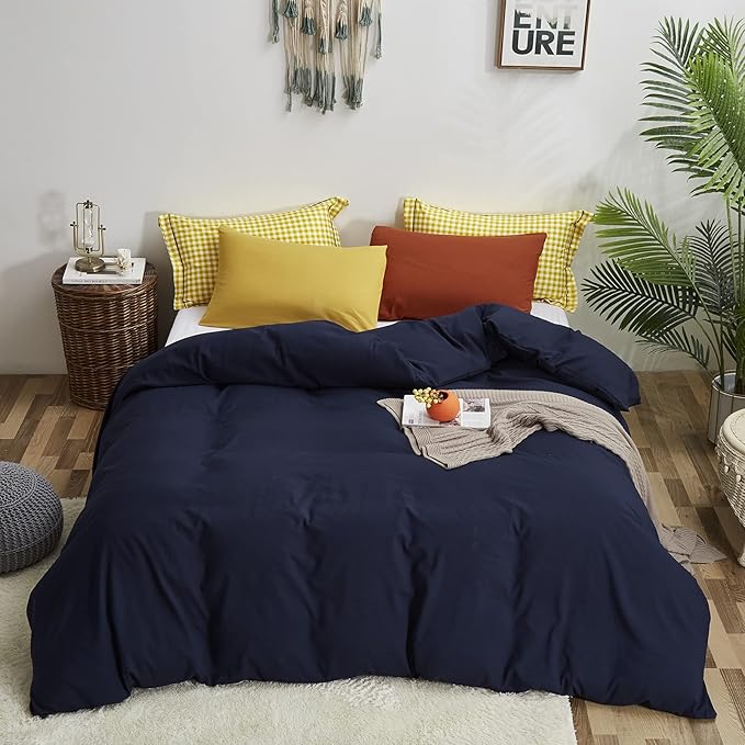 Luxlovery Navy Blue Comforter Set Queen Dark Blue Bedding Comforter Set Full Solid Color Soft Breathable Blanket Quilts Cozy Comforter with 2 Pillowcase for Women Men Adults