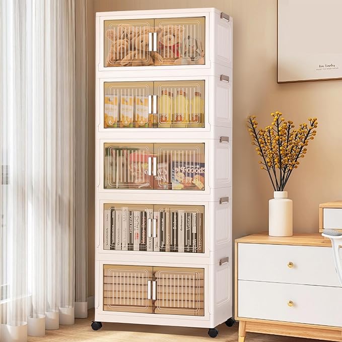 5 Packs 330 QT Stackable storage bins with Lids, 82.5 Gal Plastic Storage Bins With Lids with wheels, Collapsible Storage Box with Lid,Closet Organizers and Storage for Home, Dorm, Office,Outdoor