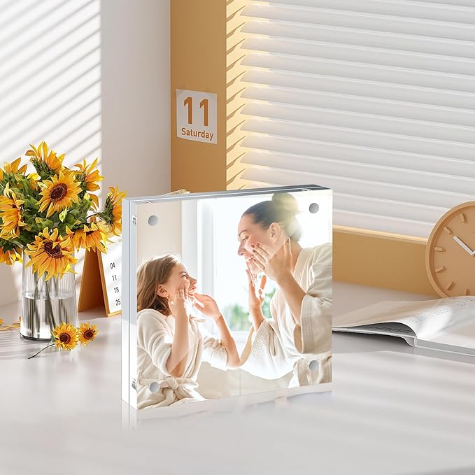 24 Pcs Acrylic Picture Frames, Clear Picture Frames Frameless Magnetic Picture Frame Double Sided Magnetic Photo Frame Free Standing Desktop Display Stand for Bedroom Living Room Home (Transparent, 4X4)