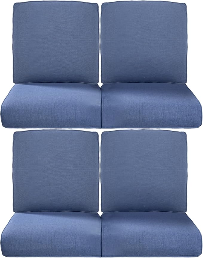 22x25/22x24 Outdoor Chair Cushions Set of 4 - Heavy Duty High Back Replacement Zippered Cushion for Patio Furniture Dining Gliding Rocking Chairs Loveseat L-Shape Sofa - Navy Blue/Classic