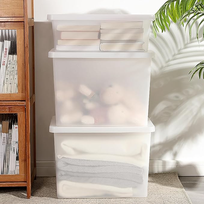 Stackable Plastic Storage Bins with Lids,Container to Organize Shoes and Crafts on Closet Shelves,Garage, Totes, Tubs Boxes Organizing 4 Pack (4XL)