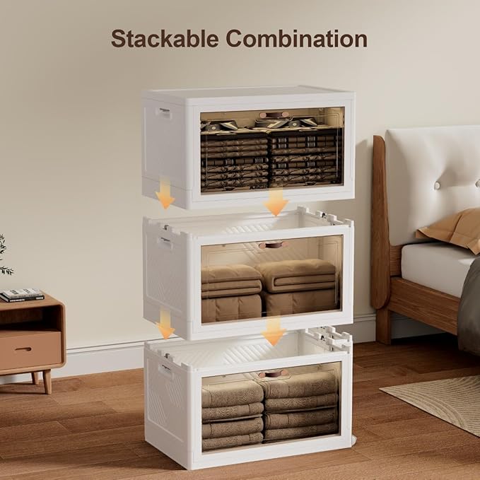 JOYMOOP Closet Organizers and Storage – 148.8 Qt Collapsible Storage Bins with Lid (3-Tier, 3 x 12.4 Gal) – for Clothes, Books & Household Items