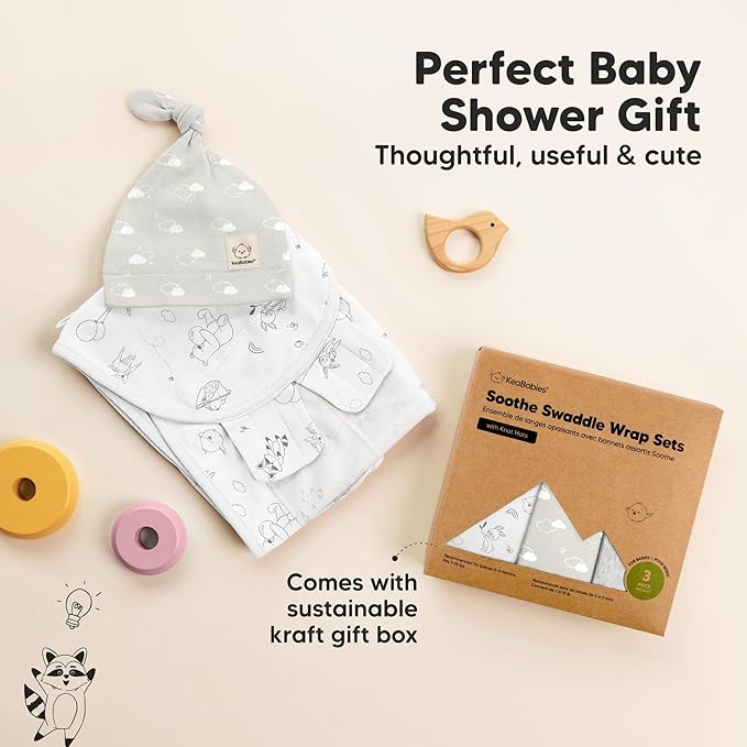 KeaBabies 3-Pack Swaddles for Newborns, Girls, Boys with Hats - Organic Soft Baby Sleep Sacks, Breathable Baby Swaddle 3-6 Months Beanies Set, Premie Infant Sleep Sack 0-3 Months (Aspire)