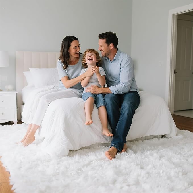 Area Rugs for Bedroom Living Room, 9x12 Soft Large Fluffy Fuzzy Shag Plush Furry Carpet, Soft Indoor Floor Mat for Kids Nursery Home Dorm Office Decor Aesthetic, White