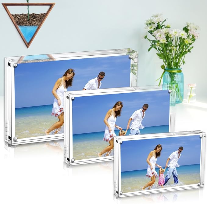 AMEITECH 5x7 Acrylic Photo Frame 2 Pack, Clear Magnetic Picture Frames, 10 + 10MM Thickness Stand in Desk or Table