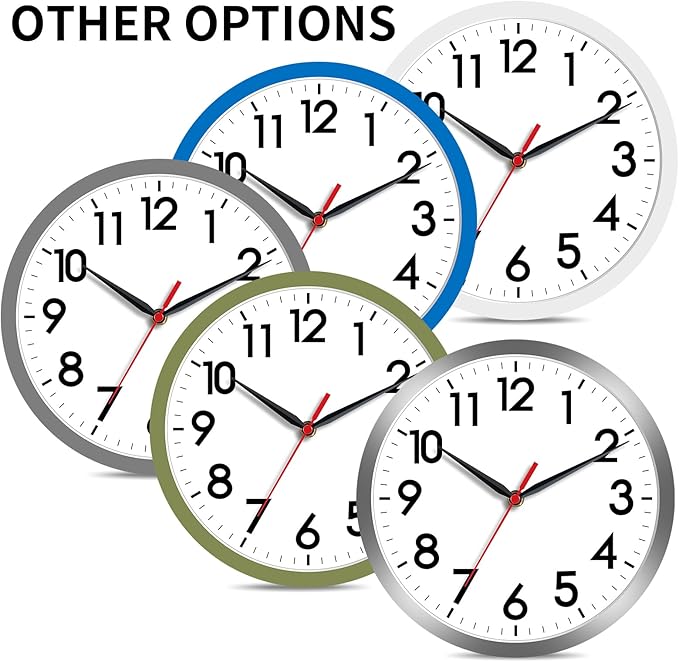 AKCISOT Wall Clock, Modern Small Wall Clocks Battery Operated 8 Inch, Silent Non-Ticking Analog Classic for Office, Home, Bathroom, Kitchen, Bedroom, School(Silver)