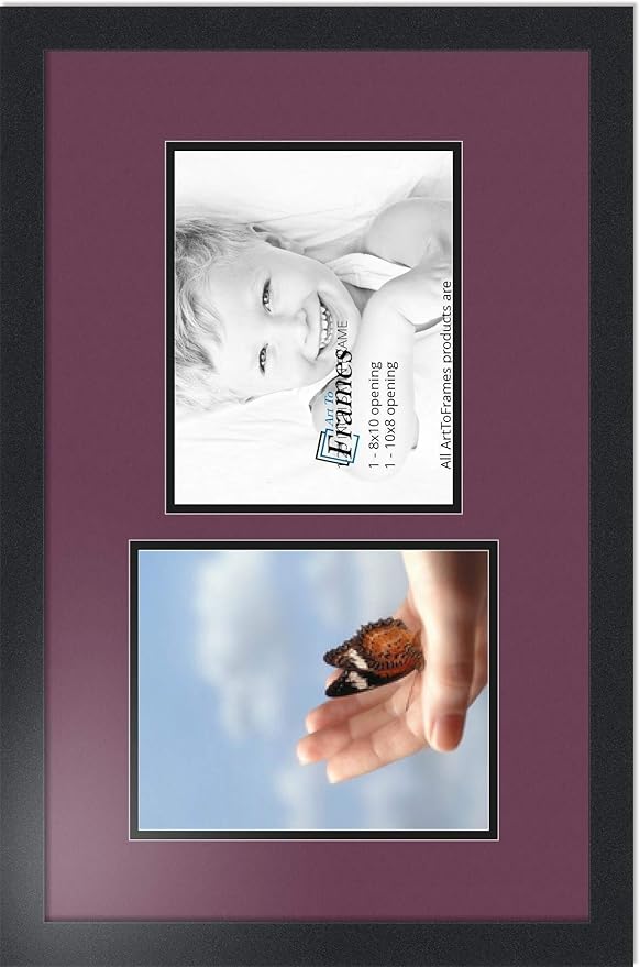 ArtToFrames Collage Photo Frame Double Mat with 2 - 8x10 Openings and Satin Black Frame