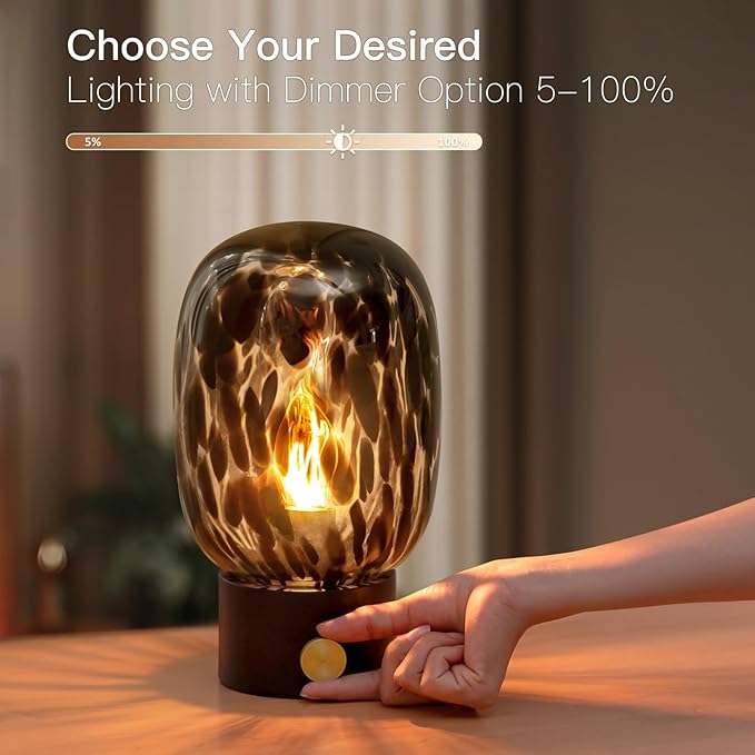 ONEWISH Nightstand Table Lamp,Small Vintage Desk Lamp with Bulb,Bedside Lamp Translucent Glass Stepless Dimmable,Murano Aesthetic Home Decor for Bedroom Living Room Kitchen