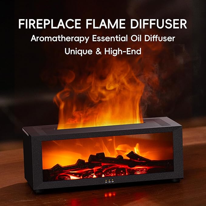 Essential Oil Diffuser, 7 Colors Fireplace Fire Flame Aromatherapy Diffuser, 150ml Ultrasonic Humidifier, Scent Aroma Diffuser with Remote Control & Timer for Home,Bedroom,Office,Yoga (Black)