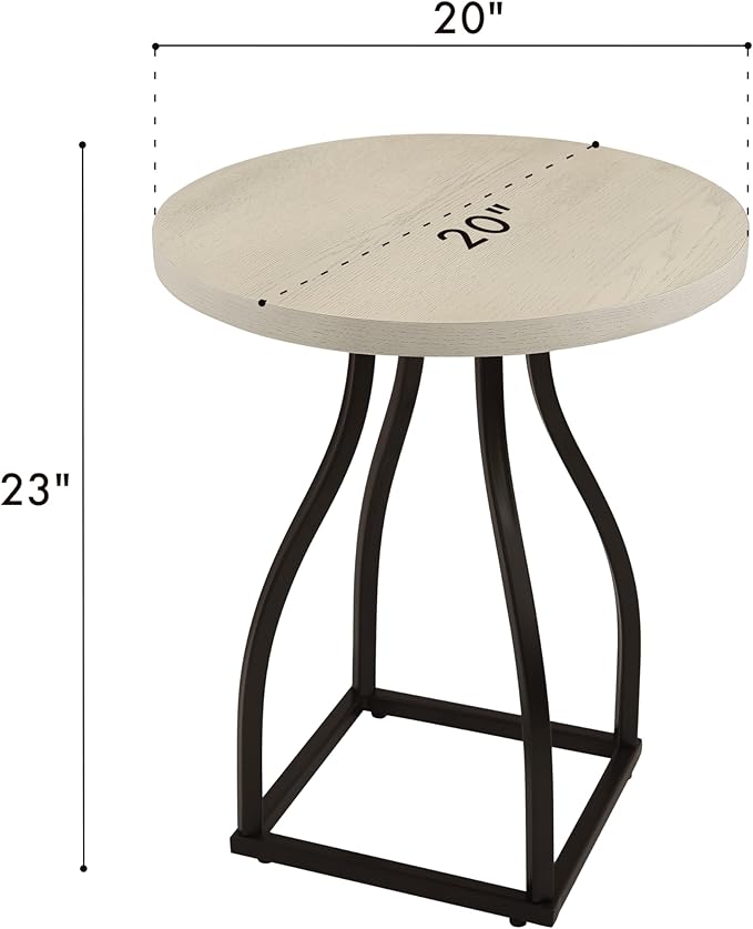 HomePop Lindsay Round Accent Table with Metal Base - White Wash