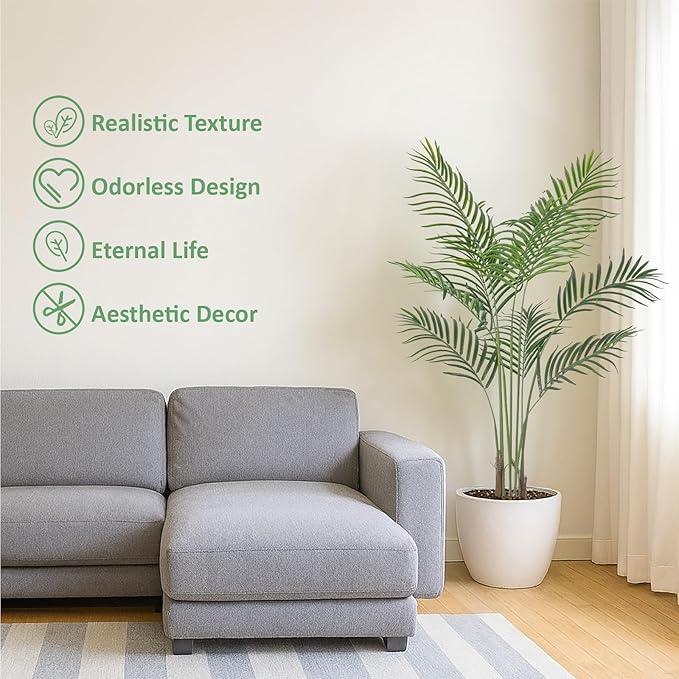 Artificial Palm Tree 4ft Tall Fake Palm Tree Indoor Decor Faux Tropical Areca Floor Plant in Pot, Artificial Silk Plant for Home Office Living Room Decor Indoor