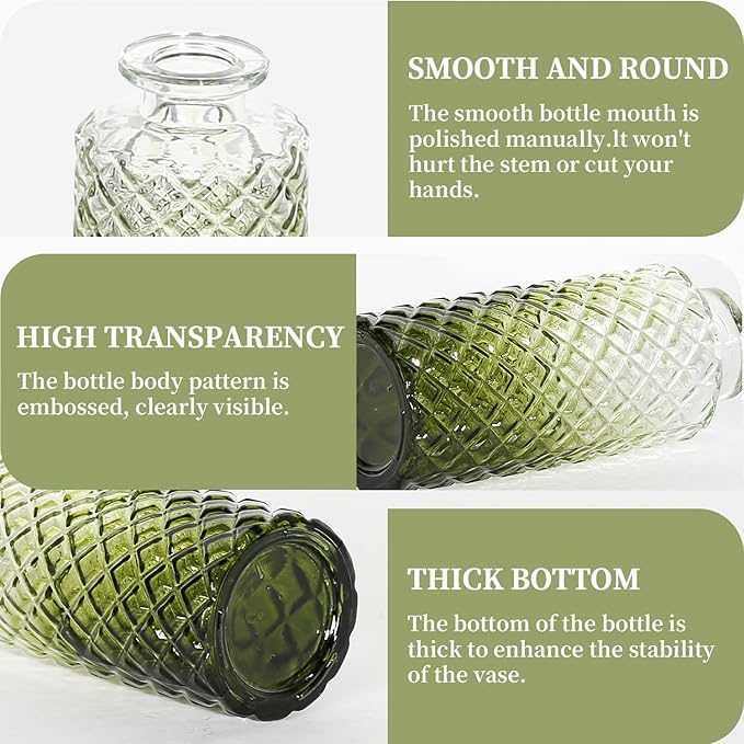 Mini Bud Vases As Wedding Centerpieces for Tables,Clear Bud Vases for Flowers,Small Flower Vases Suitable for Birthday Party,Anniversary,Wedding Reception,Baby Shower (Dark Green, 12PCS)