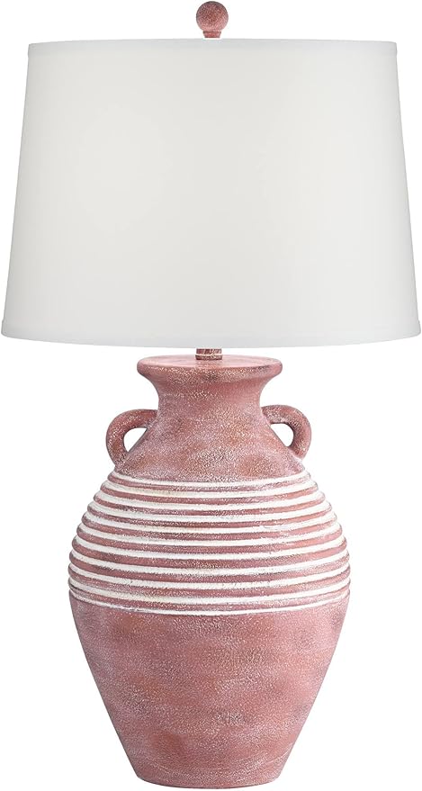 John Timberland Sierra Rustic Southwestern Style Jug Table Lamp 30" Tall Red Brown Sandstone Linen Drum Shade Decor for Living Room Bedroom House Bedside Nightstand Home Office Entryway Reading