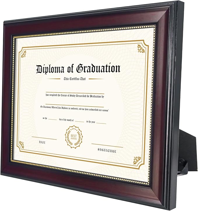 GraduatePro 8.5x11 Diploma Frame, Picture Frame for Wall and Tabletop Display with UV Protection Acrylic, Professional Wooden Look, Mahogany with Gold Beaded, Pack of 2