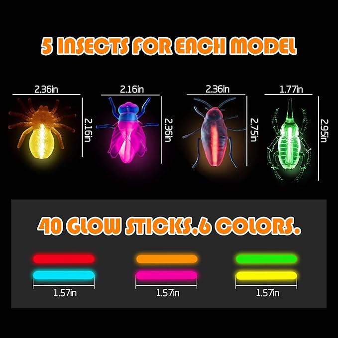 Glow Critters for Halloween Party Favor, Glow in The Dark Toys Set for Kids, School Classroom Game Rewards, Trick or Treating Goodie Supplies, Halloween Miniatures/Prizes,20 Critters 40 Glow Sticks