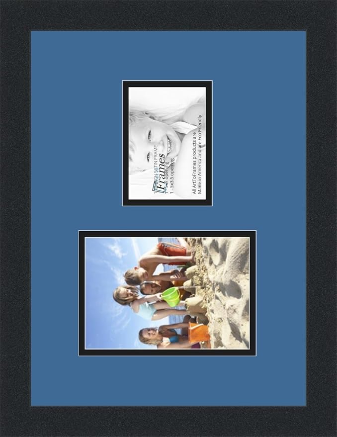 ArtToFrames Collage Photo Frame Double Mat with 1-3.5x5, 5x7 Openings and Satin Black Frame