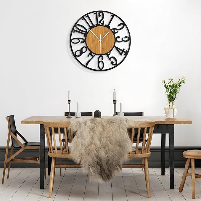 Large Wall Clock for Living Room Decor, 20 Inch Non Ticking Silent, Battery Operated Modern Vintage Oversized Wall Clock for Bedroom Kitchen