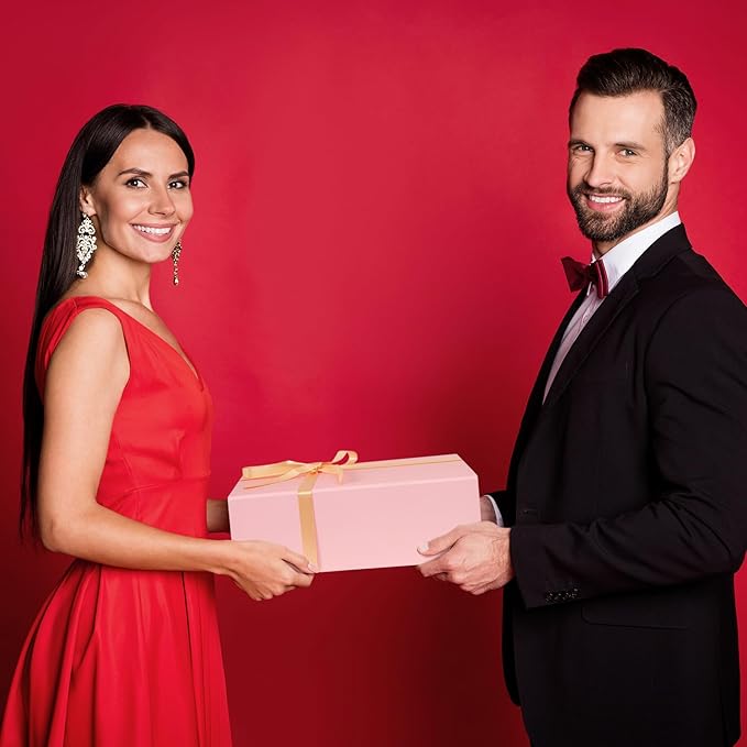 RayofSun Pink Gift Box,13.8" x 9" x 4.3" Large Groomsmen Proposal Box with Magnetic Closure Lid and Ribbon for Anniversary Wedding Birthday Graduation Festivals (3 Pack)