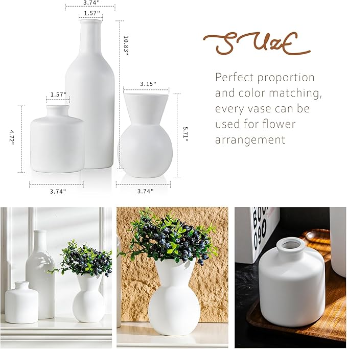 Ceramic Flower Vase Without Dried Fake Flowers, Centerpiece vases for Table, Modern Vases for Home Decor- 3 Pcs