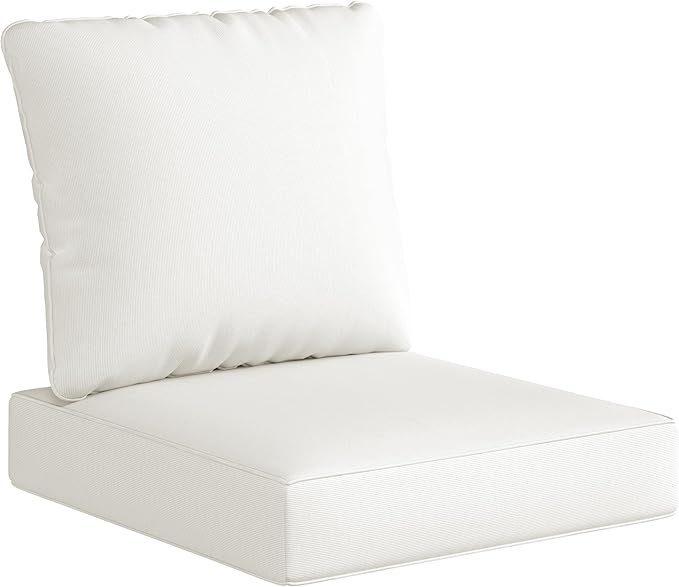 UIXE Outdoor Deep Seat Cushion Set with Slipcovers, Patio Furniture Cushions & Back Pillow, Sectional Sofa Bistro Chair Cushion - Beige, Set of 2