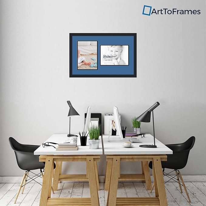 ArtToFrames Collage Photo Frame Double Mat with 2 - 8.5x12 Openings and Satin Black Frame