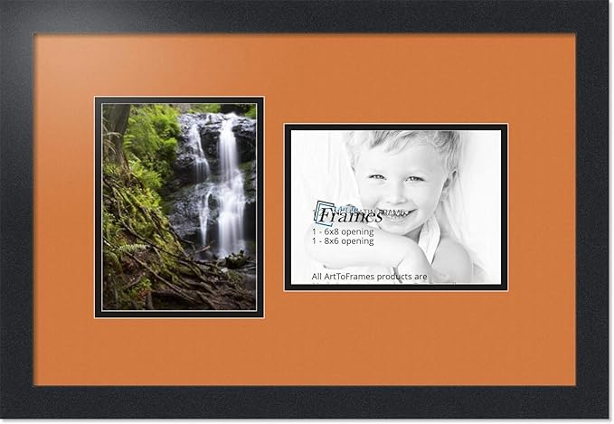 ArtToFrames Collage Photo Frame Double Mat with 2 - 6x8 Openings and Satin Black Frame