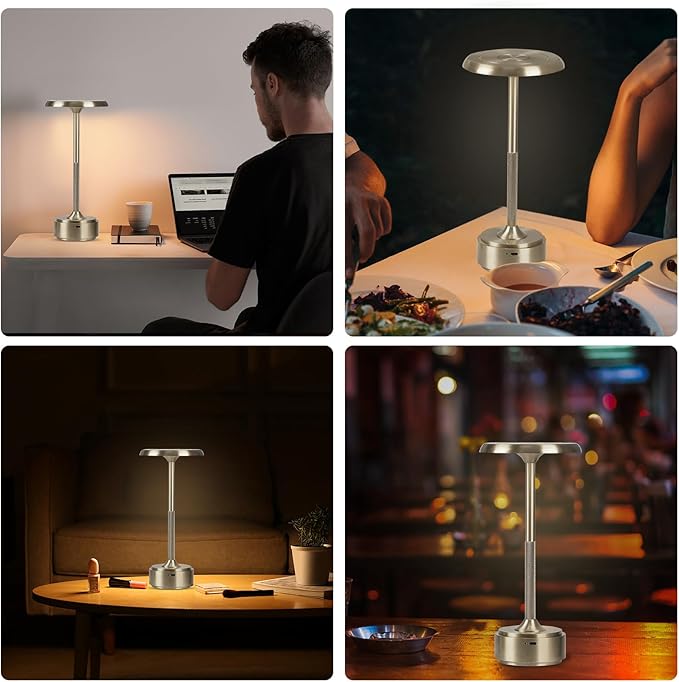 5200mAh Rechargeable Cordless LED Table Lamps Touch Sensor Light, 3-Levels Portable Dimming Wireless Battery Operated Lamp,Night Light/Restaurant Table/Outdoor/Coffee/Bar (Sliver)