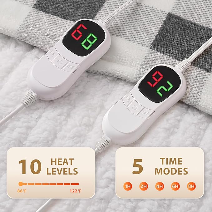 Homemate Electric Blanket Heated Queen Size - 84“x90“ Ultra Soft Cozy Flannel Heating Blanket with 10 Fast Heat Levels 8 Hours Auto Off Over-Heated Protection ETL Certification Keep Warm in Home