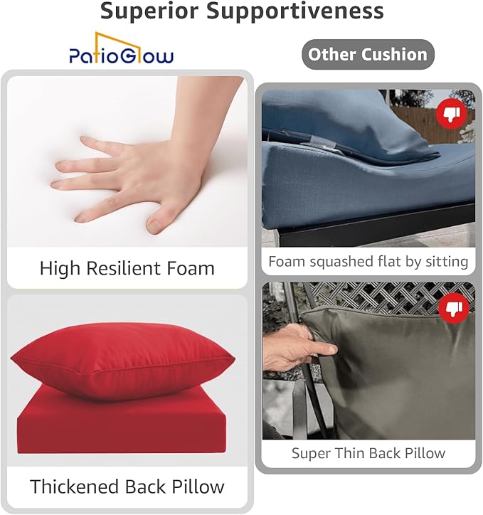 Outdoor Seat Cushion Set 22 x 22 x 4 Inch, Waterproof & Fade Resistant Patio Furniture Cushions with Removable Cover and Ties, Thick Deep Seating Pads for Outside Chair Sofa Couch, Red