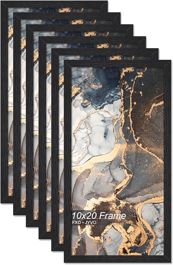 Engineered Wood 10x20 Picture Frame Set of 6, Black Frame for 10 x 20 Inch Picture Poster Photo, Light Weight 10 by 20 Frame with Wood-grain for Wall - 6 Pack/Black/10 x20