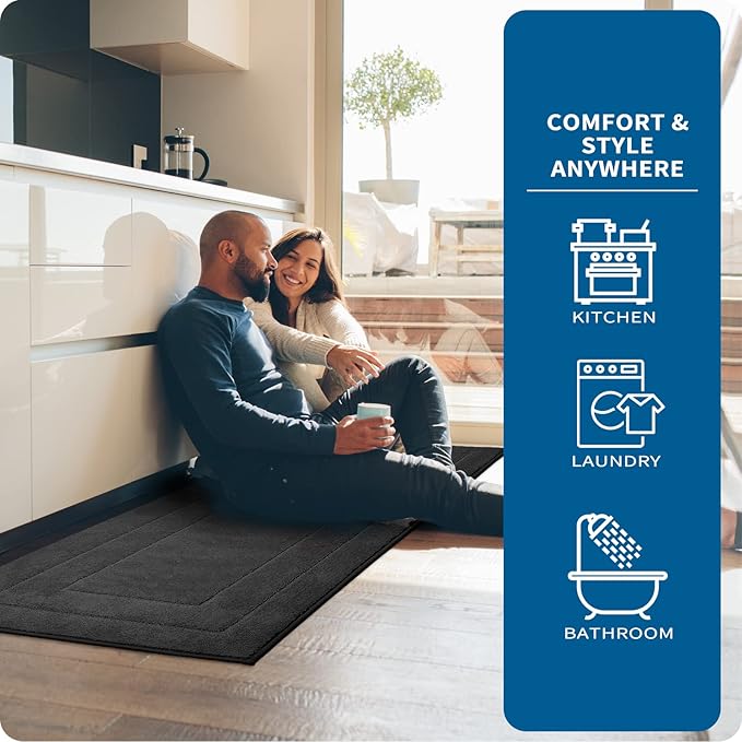 PURRUGS Machine Washable Kitchen Rug Set [2 PCS] (24" x 35.5"+ 24" x 59"), Non-Slip/Skid Kitchen Runner Rugs & Floor Mats, Super Absorbent Soft Standing Mats for Kitchen, Laundry & Sink, Charcoal