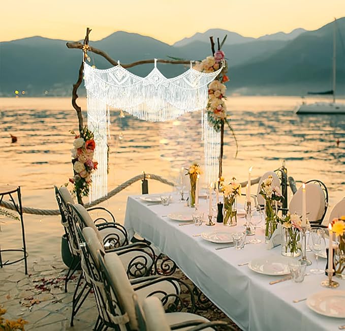 kiido Large Macrame Wedding Backdrop for Arbor/Arch Bohemian Wall Hanging Decor Boho Doorway/Window Curtains Room Divider Home Geometric Art Decor Beautiful Room Decoration-Crown 63" W x 78" L