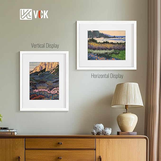 VCK 16x20 Picture Frame White Set of 2, Textures Exclusive Wooden Poster Frames with HD glass, Modern Look, Display photo 11x14 with Mat or 16x20 Without Mat