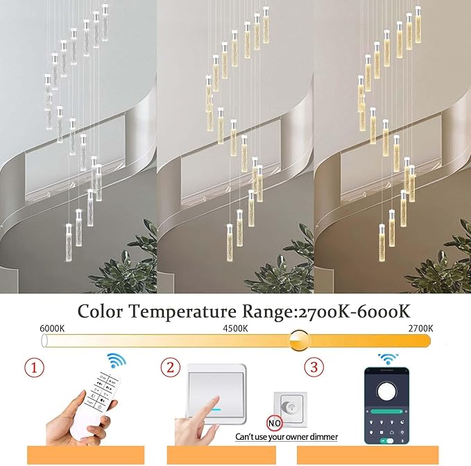 16-Light Silver Modern Crystal Raindrop Chandelier for Foyer Stair Well Entrance 118" Long Crystal Bubble Column Chandelier for High Ceiling Dimmable Lighting Fixtures