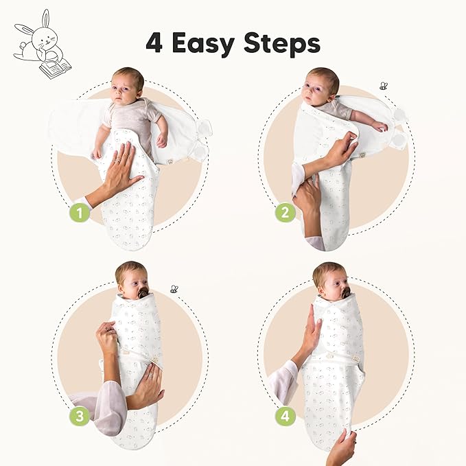 KeaBabies 3-Pack Swaddles for Newborns, Girls, Boys with Hats - Organic Soft Baby Sleep Sacks, Breathable Baby Swaddle 3-6 Months Beanies Set, Premie Infant Sleep Sack 0-3 Months (Bunnies)