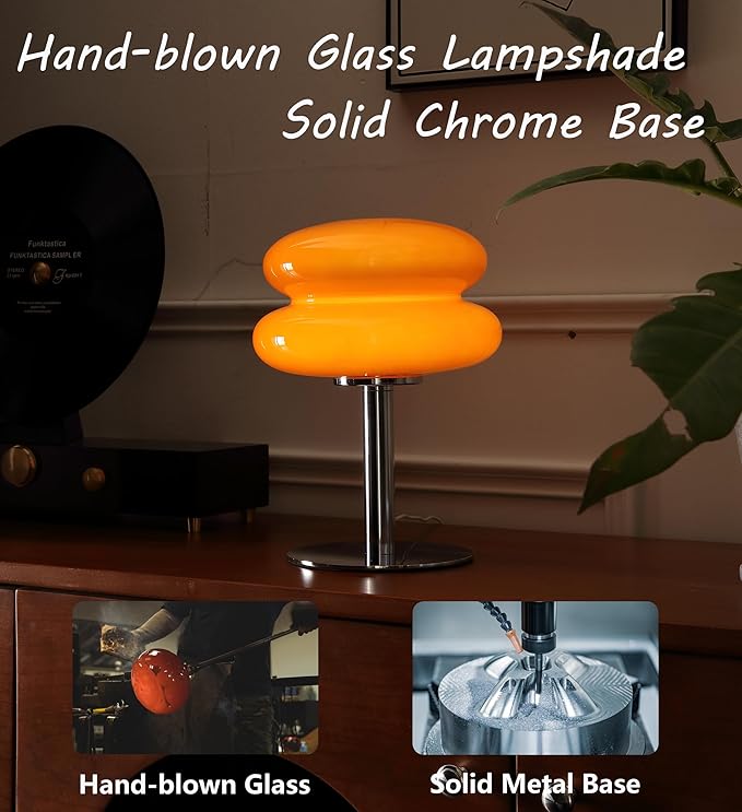 Mushroom Lamp for Bedroom,Mid Century Modern Lamp for Nightstand, Dimmable Retro Egg Tart Bedside Small Lamps,Unique Home Mushroom Decor Aesthetic Cute Table Lamps for Living Room(Orange Red)