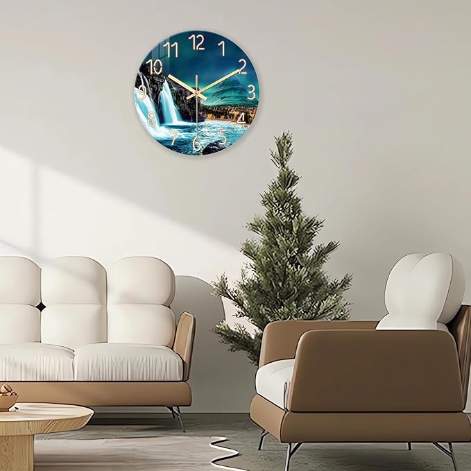 XNM Natural Landscape Decorative Wall Clocks Battery Operated 16 Inches or Larger Teal Wall Clock for Living Room Teal Wall Clock Silent