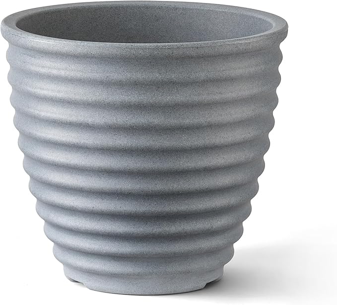 ARBORA 16" Ibiza Polyresin Indoor and Outdoor Planter with Stone Blend Concrete Gray Finish - Durable, Weatherproof, Lightweight, Large Plant Pot for Patio, Garden, Deck, Entryway