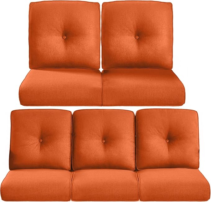 22x25/22x24 Outdoor Cushions for Patio 5 Piece Set - Set of 5 Water-Repellent Replacement Cushion for Wicker Dining Rocking Swivel Chairs Loveseat Couch Sectional Sofa - Orange/Button