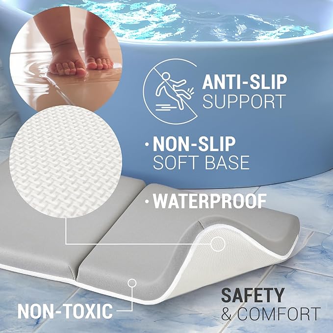 colsen Baby Bath Kneeler and Elbow Kneeling Rest Pad Set – Comfortable, 1.5” Thick, Painless, Non-Slip, Foldable Mat for Bathing Parents, with Toy Organizer for Babies and Toddlers - Grey