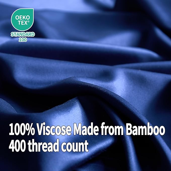 EVERLY Queen Sheets Set,Luxuriously 400 Thread Count Organic Viscose Derived from Bamboo Bed Sheet,Cooling Sheets for Queen Size 4 Piece Deep Pockets Bedding Sheets &Pillowcases-Navy Blue
