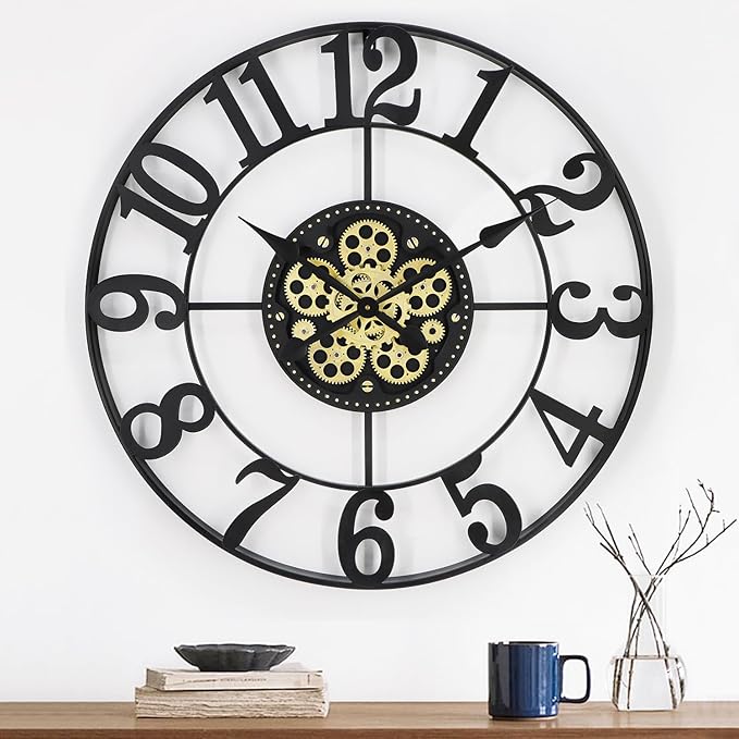 29 Inch Large Wall Clocks for Living Room Decor with Moving Gears,Large Wall Clock Industrial Steampunk,Oversized Metal Analog Wall Clocks for Farmhouse Home Battery Operated