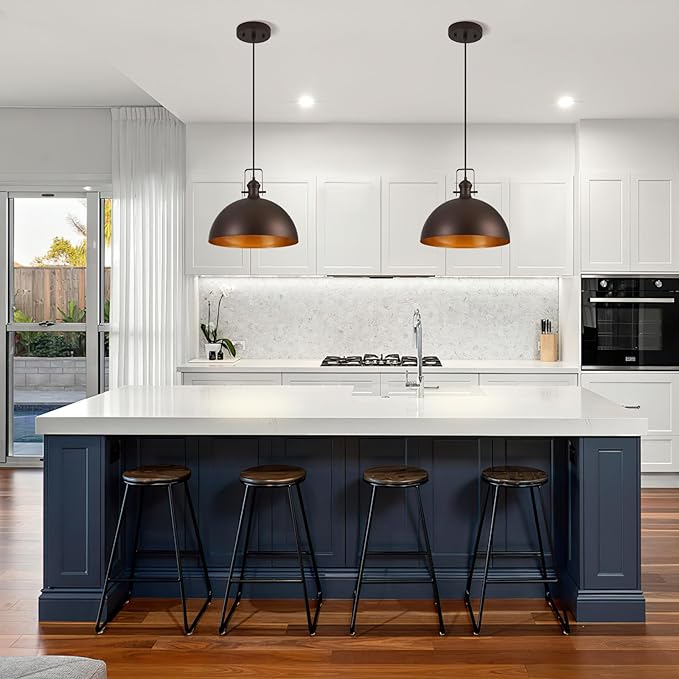 18 Inch Large Pendant Lights for Kitchen Island Matte ORB Farmhouse Pendant Light fixtures Adjustable Height Dome Hanging Light for Dinning Room Bedroom Hallway,1 Pack