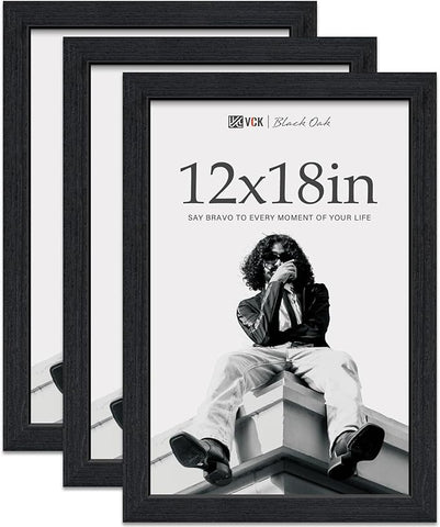 VCK 12x18 Black Oak Poster Frame 3-Pack, Natural Grain Solid Wood Picture Frame, Wall Gallery Frame