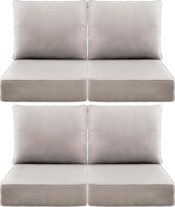 Luxury 6" Outdoor Cushions for Patio Furniture, 24x24x6 Thick Seat Cushion Set of 4, Fade Resistant Couch Chair Replacement Cushions High Density Deep Wicker Chair Cushion w/Removable Cover, Beige