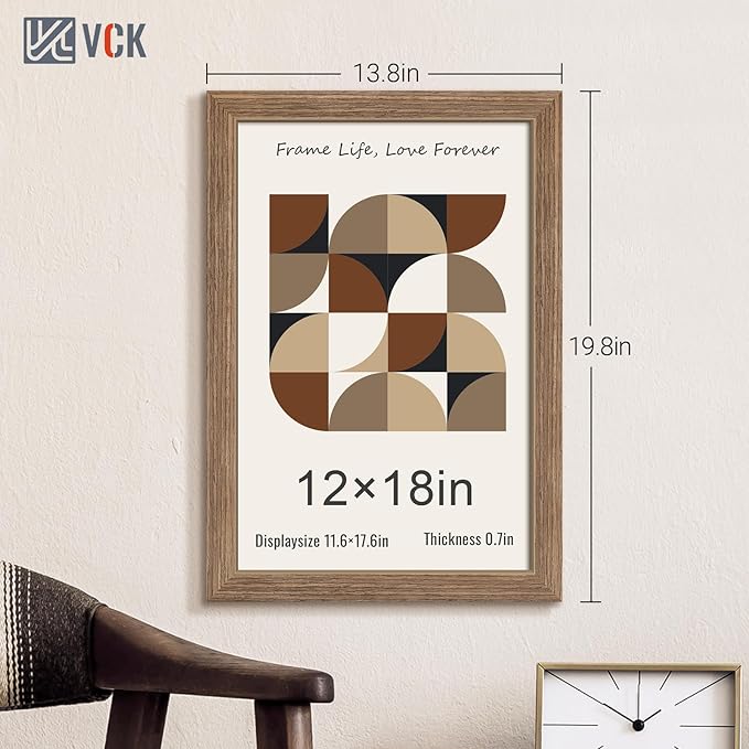 VCK 12x18 Frame 5 Pack - Brown Walnut, Natural Textured Solid Wood Poster Picture Frame, Wall Gallery Frame