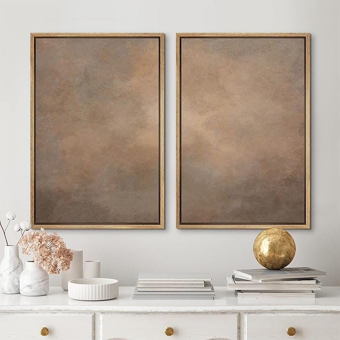 MUDECOR Framed Canvas Print Wall Art Set Rustic Neutral Minimalist Earth Tone Illustrations Modern Art Decorative Bohemian Calm/Zen for Living Room, Bedroom, Office - 24"x36"x2 Natural